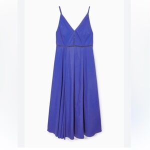 COS V-Neck Midi Slip Blue Cotton Dress Nwt 2/4